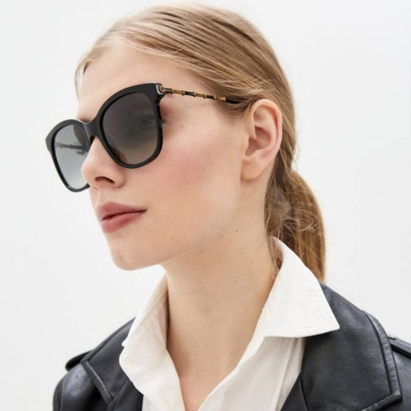 GUCCI Brown Tortoise Havana Green Gradient Lens Square Sunglasses Bamboo GG NWT - Picture 10 of 14